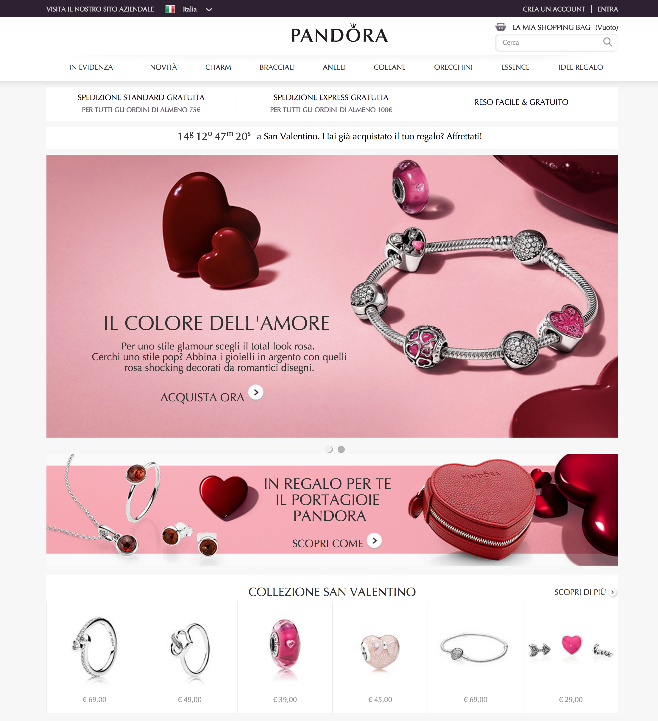 Il sito di Pandora per San Valentino eCommerce: la strategia vincente per San Valentino