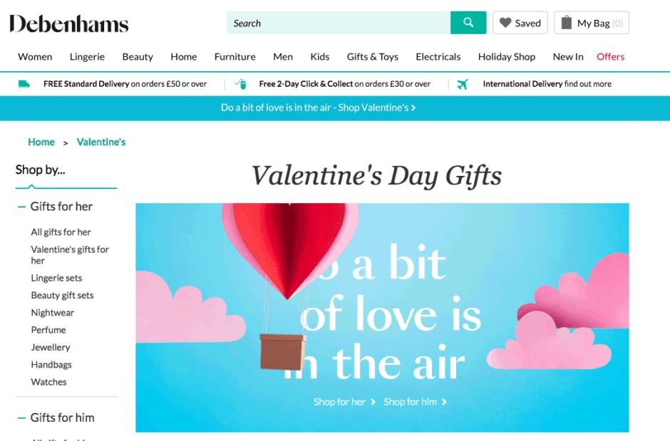debenhams valentine's day